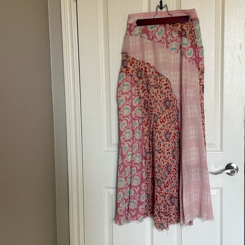 Free People: Pink Floral Mixed-Print Midi Skirt - Size S - Picture 4 of 6
